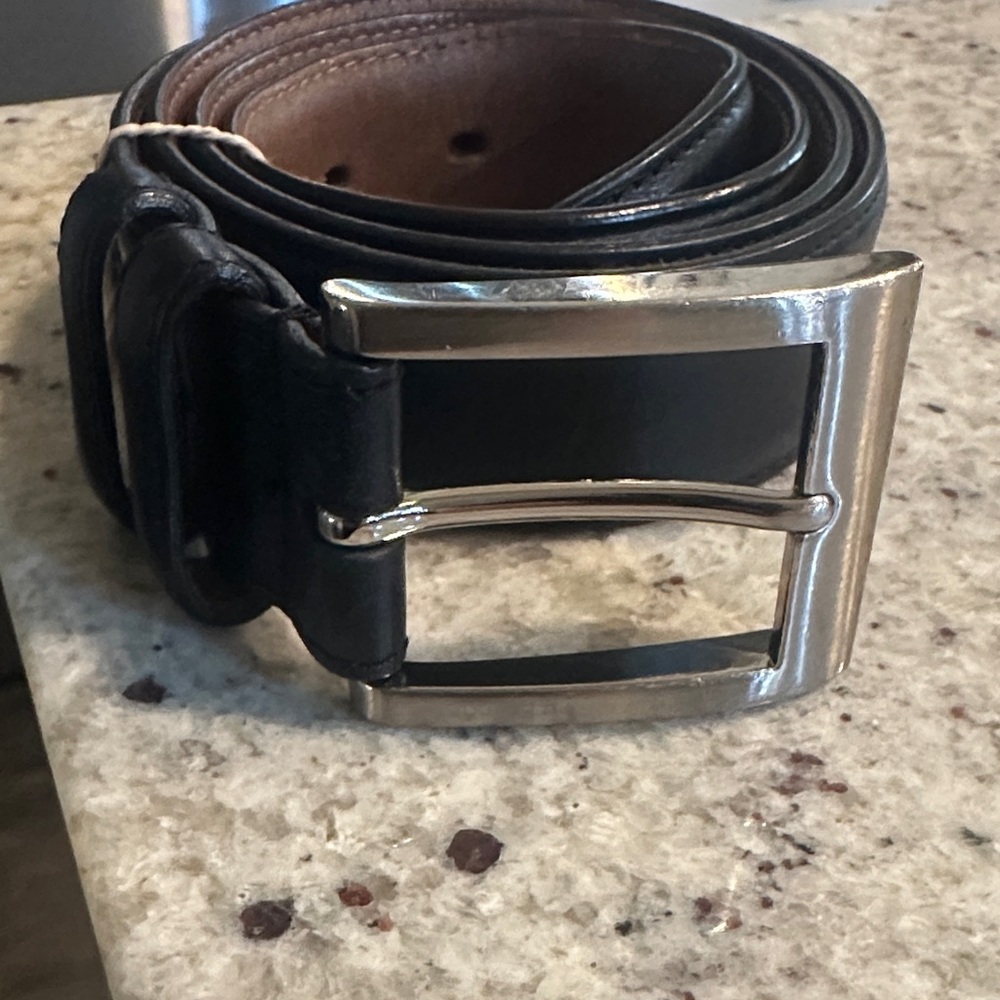 Allen Edmonds Black and Brown Leather Belt with Silver Buckle